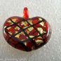 Vintage Glass Red Heart Gold Flake Pendant Black Criss Cross Jewelry Making