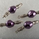 Vintage Purple Glass Beads COnnector Lot of 4  Jewelry Making Silver Metal