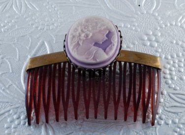LTV Creation "Flower Maiden" Cameo Hair Comb Single SIde Comb Brass Metal USA