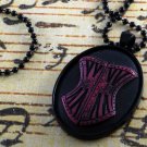LTV Creation "Pink Corset" Necklace Black Metal Setting Beaded Chain Jewelry