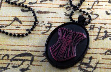 LTV Creation "Pink Corset" Necklace Black Metal Setting Beaded Chain Jewelry
