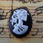 Victorian Style Corpse Lady Skeleton Brooch Black White Resin Cameo Gold Tone