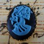 Victorian Style Corpse Lady Skeleton Brooch Black Blue Resin Cameo Gold Tone