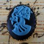 Victorian Style Corpse Lady Skeleton Brooch Black Blue Resin Cameo Gold Tone