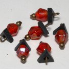 Vintage Red Glass Metal Dangle Bead Finding Set of 6