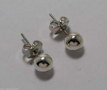 Vintage Pair Silver Metal Ball Stud Earrings