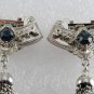 Vintage Silver PLated Metal Sapphire Blue Rhinestone Tassel Shoe Clips Pair