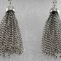 Vintage Silver PLated Metal Sapphire Blue Rhinestone Tassel Shoe Clips Pair