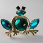 Vintage Lia Signed Silver Metal Frog Green Glass Pin Brooch Jewelry