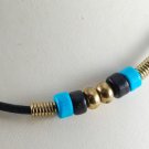 Vintage Glass Bead On Black Cord Necklace Gold Metal Jewelry