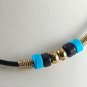 Vintage Glass Bead On Black Cord Necklace Gold Metal Jewelry