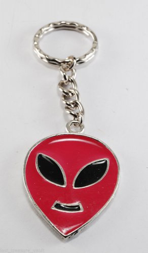 Vintage Enamel Pink Alien Keychain Silver Metal Extrateresttrial Accessorie