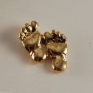 Vintage Gold Tone Metal Feet Foot Prints Fashion Pin Jewelry New on Card