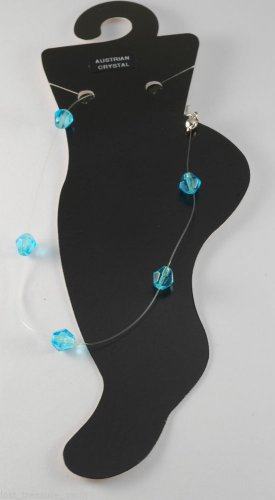 Austrian Crystal Invisible Ankle Bracelet Jewelry Aqua Glass Bicone Beads