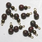 Vintage Glass Metal Gold Red Gray Dangle Bead Finding