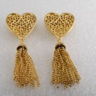 Vintage Shoe Clips Gold Plated Heart with Gold Tassels SHoe Accessories
