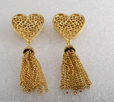 Vintage Shoe Clips Gold Plated Heart with Gold Tassels SHoe Accessories
