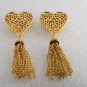 Vintage Shoe Clips Gold Plated Heart with Gold Tassels SHoe Accessories