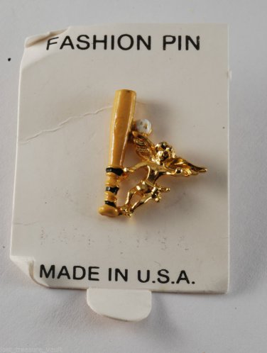 Vintage Made in the USA Baseball Bat Guardian Angel Pin New on Card