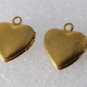Vintage Pair Brass Etched Heart Lockets Pendants Charms Jewelry Making 12mm