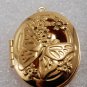 Vintage Locket Pendant Gold PLated Butterfly Flowers Stem Inside 30x23mm
