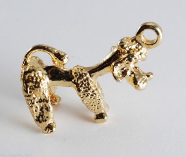 Vintage Gold Plated Brass Poodle Pendant Jewelry Making Charm