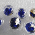 Vintage Glass Beads Lot of 6 Blue Lined Clear Foil Center Round Lampwork 10mm