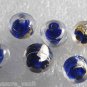 Vintage Glass Beads Lot of 6 Blue Lined Clear Foil Center Round Lampwork 10mm