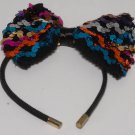 Vintage Girl Multicolor Sequin Black Headband Large Bow