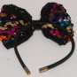 Vintage Girl Multicolor Sequin Black Headband Large Bow