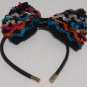 Vintage Girl Multicolor Sequin Black Headband Large Bow
