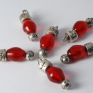 Vintage Set of 6 Red Glass Bead Silver Metal Dangle Finding Lot