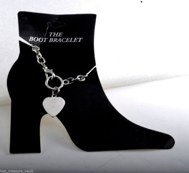 Vintage 70's Boot Bracelet Silver Plated Metal Heart Chain NOC SHoe Accessorie