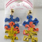 Vintage Real Puzzle Piece Clip-on Earrings