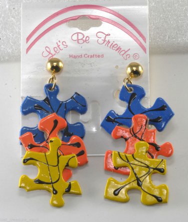 Vintage Real Puzzle Piece Clip-on Earrings