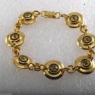Vintage Bracelet Ladies 1950's Gold PLated Yellow Rhinestone Disc Metal