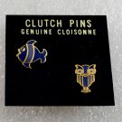 Vintage Genuine Cloisonne Clutch Pins Owl Fish New On Card