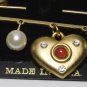 Vintage Piscitelli Red Heart Safety Pin Gold Plated Brooch