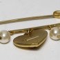 Vintage Piscitelli Red Heart Safety Pin Gold Plated Brooch