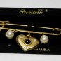 Vintage Piscitelli Red Heart Safety Pin Gold Plated Brooch