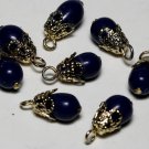 Vintage Gold Bead Cap Blue Glass Bead Dangle Finding 8