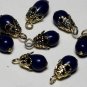 Vintage Gold Bead Cap Blue Glass Bead Dangle Finding 8