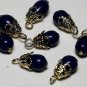 Vintage Gold Bead Cap Blue Glass Bead Dangle Finding 8