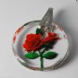 Vintage Pendant German Glass Reverse Intaglio Rose Bail Clip Top Silver Metal