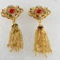 Vintage Gold Metal Red and CLear Rhinestone Shoe Clips Shoe Accessories