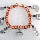Vintage Copper Plated Chain Charm Bracelet Las Vegas Lucky Roulette Dice Red
