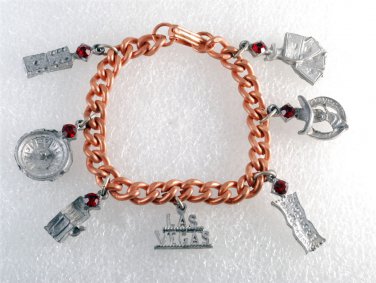 Vintage Copper Plated Chain Charm Bracelet Las Vegas Lucky Roulette Dice Red