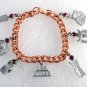 Vintage Copper Plated Chain Charm Bracelet Las Vegas Lucky Roulette Dice Red