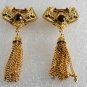 Vintage Gold PLated Metal Ruby  Rhinestone Tassel Shoe Clips Pair