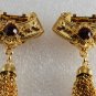 Vintage Gold PLated Metal Ruby  Rhinestone Tassel Shoe Clips Pair